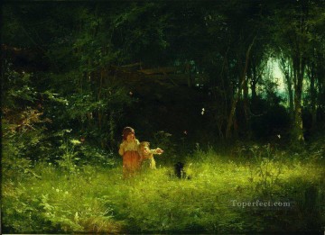 landscape Painting - children in the forest 1887 Ivan Kramskoi woods trees landscape
